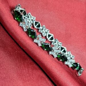 Sparkling CZ And Emerald Green Crystal Bracelet